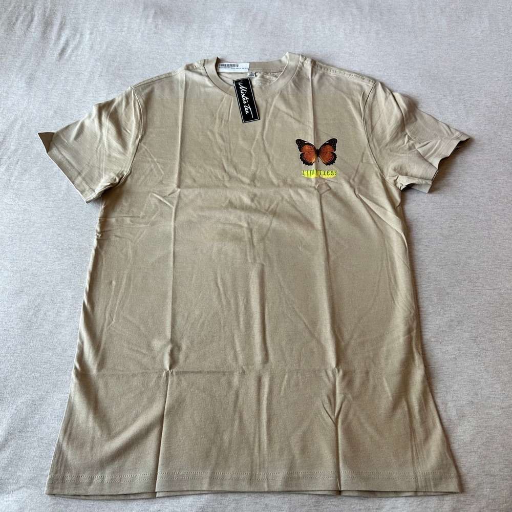 Mister Tee Mens Limitless Butterfly Graphic T-Shirt Wet Sand Tan BY001US Size M